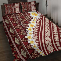 Red Vintage Tonga Ngatu Pattern With Plumeria Quilt Bed Set LT05 Red - Polynesian Pride
