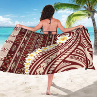 Red Vintage Tonga Ngatu Pattern With Plumeria Sarong LT05 - Polynesian Pride