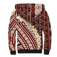 Red Vintage Tonga Ngatu Pattern With Plumeria Sherpa Hoodie LT05 - Polynesian Pride