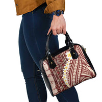 Red Vintage Tonga Ngatu Pattern With Plumeria Shoulder Handbag LT05 - Polynesian Pride