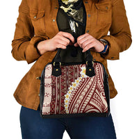 Red Vintage Tonga Ngatu Pattern With Plumeria Shoulder Handbag LT05 - Polynesian Pride