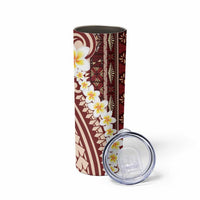 Red Vintage Tonga Ngatu Pattern With Plumeria Skinny Tumbler LT05 - Polynesian Pride