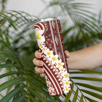 Red Vintage Tonga Ngatu Pattern With Plumeria Skinny Tumbler LT05 - Polynesian Pride