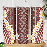 Red Vintage Tonga Ngatu Pattern With Plumeria Skinny Tumbler LT05 - Polynesian Pride