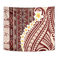 Red Vintage Tonga Ngatu Pattern With Plumeria Tapestry LT05 - Polynesian Pride