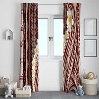 Red Vintage Tonga Ngatu Pattern With Plumeria Window Curtain LT05 - Polynesian Pride