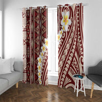 Red Vintage Tonga Ngatu Pattern With Plumeria Window Curtain LT05 With Grommets Red - Polynesian Pride