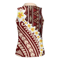 Red Vintage Tonga Ngatu Pattern With Plumeria Women Sleeveless Polo Shirt LT05 - Polynesian Pride