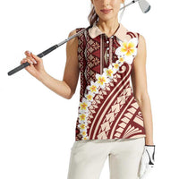 Red Vintage Tonga Ngatu Pattern With Plumeria Women Sleeveless Polo Shirt LT05 - Polynesian Pride