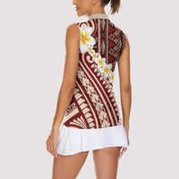 Red Vintage Tonga Ngatu Pattern With Plumeria Women Sleeveless Polo Shirt LT05 - Polynesian Pride