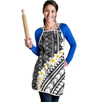 Black Vintage Tonga Ngatu Pattern With Plumeria Apron LT05 - Polynesian Pride