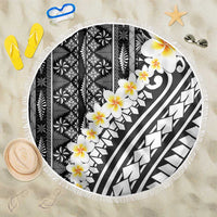 Black Vintage Tonga Ngatu Pattern With Plumeria Beach Blanket LT05 One Size 150cm Black - Polynesian Pride