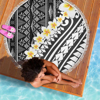 Black Vintage Tonga Ngatu Pattern With Plumeria Beach Blanket LT05 - Polynesian Pride