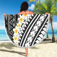 Black Vintage Tonga Ngatu Pattern With Plumeria Beach Blanket LT05 - Polynesian Pride