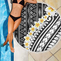 Black Vintage Tonga Ngatu Pattern With Plumeria Beach Blanket LT05 - Polynesian Pride