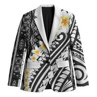 Black Vintage Tonga Ngatu Pattern With Plumeria Blazer LT05 Unisex Black - Polynesian Pride