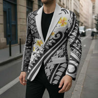 Black Vintage Tonga Ngatu Pattern With Plumeria Blazer LT05 - Polynesian Pride