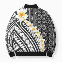 Black Vintage Tonga Ngatu Pattern With Plumeria Bomber Puffer Jacket LT05 - Polynesian Pride