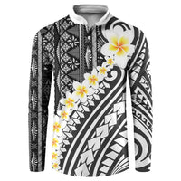 Black Vintage Tonga Ngatu Pattern With Plumeria Button Sweatshirt LT05 Black - Polynesian Pride