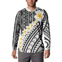 Black Vintage Tonga Ngatu Pattern With Plumeria Button Sweatshirt LT05 - Polynesian Pride