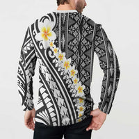 Black Vintage Tonga Ngatu Pattern With Plumeria Button Sweatshirt LT05 - Polynesian Pride