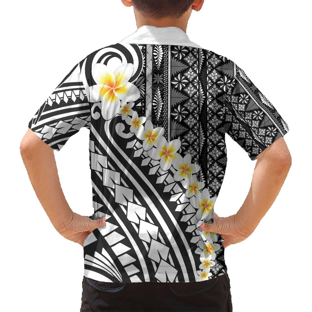Black Vintage Tonga Ngatu Pattern With Plumeria Family Matching Off Shoulder Maxi Dress and Hawaiian Shirt LT05 - Polynesian Pride