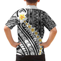 Black Vintage Tonga Ngatu Pattern With Plumeria Family Matching Off Shoulder Maxi Dress and Hawaiian Shirt LT05 - Polynesian Pride