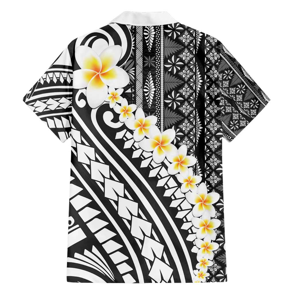 Black Vintage Tonga Ngatu Pattern With Plumeria Family Matching Off Shoulder Maxi Dress and Hawaiian Shirt LT05 - Polynesian Pride
