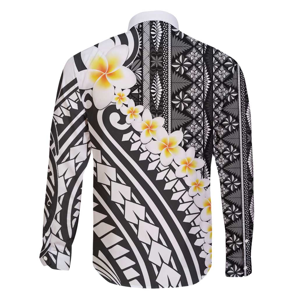 Black Vintage Tonga Ngatu Pattern With Plumeria Family Matching Off Shoulder Maxi Dress and Hawaiian Shirt LT05 - Polynesian Pride