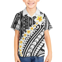 Black Vintage Tonga Ngatu Pattern With Plumeria Family Matching Off Shoulder Maxi Dress and Hawaiian Shirt LT05 Son's Shirt Black - Polynesian Pride
