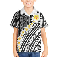 Black Vintage Tonga Ngatu Pattern With Plumeria Hawaiian Shirt - Polynesian Pride