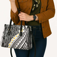 Black Vintage Tonga Ngatu Pattern With Plumeria Leather Bag LT05 - Polynesian Pride