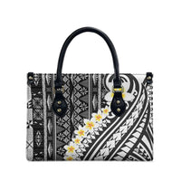 Black Vintage Tonga Ngatu Pattern With Plumeria Leather Bag LT05 - Polynesian Pride