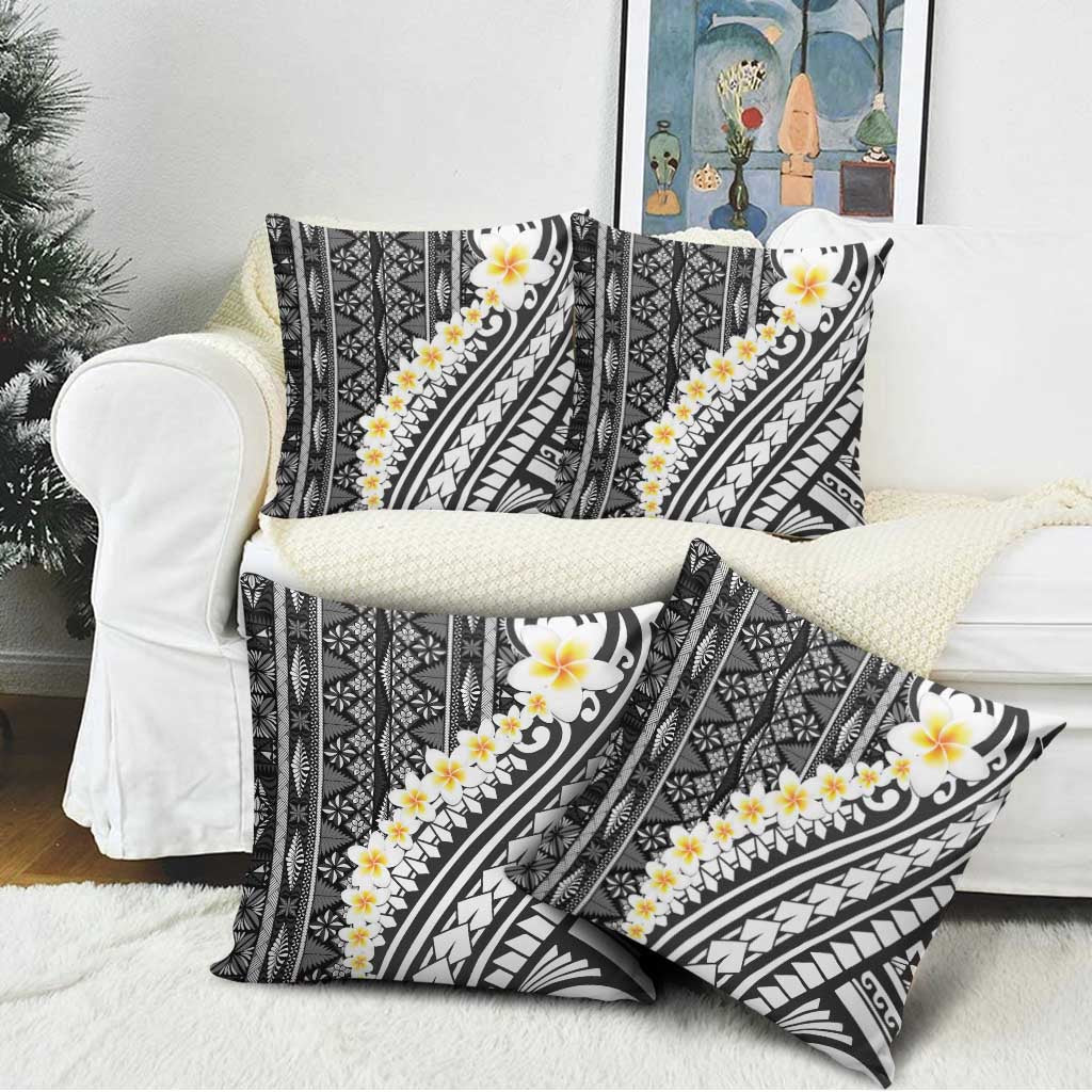 Black Vintage Tonga Ngatu Pattern With Plumeria Pillow Cover LT05 - Polynesian Pride