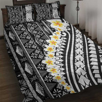 Black Vintage Tonga Ngatu Pattern With Plumeria Quilt Bed Set LT05 Black - Polynesian Pride