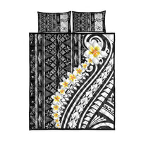 Black Vintage Tonga Ngatu Pattern With Plumeria Quilt Bed Set LT05 - Polynesian Pride