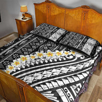 Black Vintage Tonga Ngatu Pattern With Plumeria Quilt Bed Set LT05 - Polynesian Pride