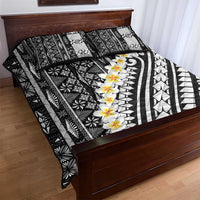 Black Vintage Tonga Ngatu Pattern With Plumeria Quilt Bed Set LT05 - Polynesian Pride
