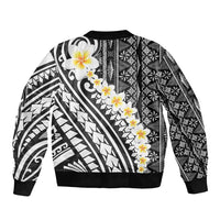 Black Vintage Tonga Ngatu Pattern With Plumeria Sleeve Zip Bomber Jacket LT05 - Polynesian Pride