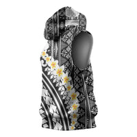 Black Vintage Tonga Ngatu Pattern With Plumeria Sleeveless Hoodie LT05 - Polynesian Pride