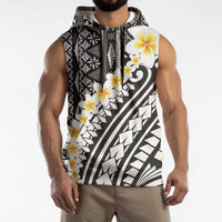 Black Vintage Tonga Ngatu Pattern With Plumeria Sleeveless Hoodie LT05 - Polynesian Pride