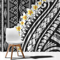 Black Vintage Tonga Ngatu Pattern With Plumeria Window Curtain LT05 - Polynesian Pride