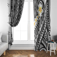 Black Vintage Tonga Ngatu Pattern With Plumeria Window Curtain LT05 - Polynesian Pride