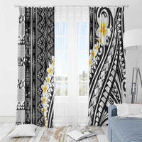 Black Vintage Tonga Ngatu Pattern With Plumeria Window Curtain LT05 - Polynesian Pride
