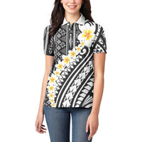 Black Vintage Tonga Ngatu Pattern With Plumeria Women Polo Shirt LT05 - Polynesian Pride