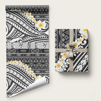 Black Vintage Tonga Ngatu Pattern With Plumeria Wrapping Paper