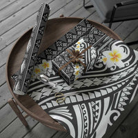 Black Vintage Tonga Ngatu Pattern With Plumeria Wrapping Paper