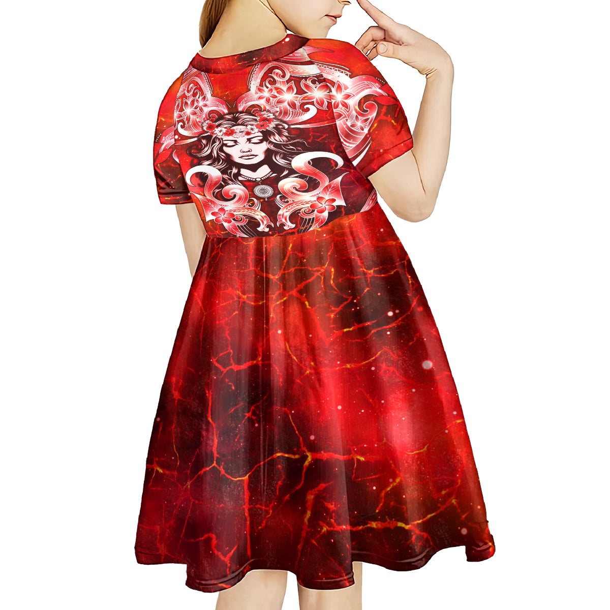 Hawaii Goddess Of Fire Madame Pele Kid Short Sleeve Dress Polynesian Style LT05 - Polynesian Pride