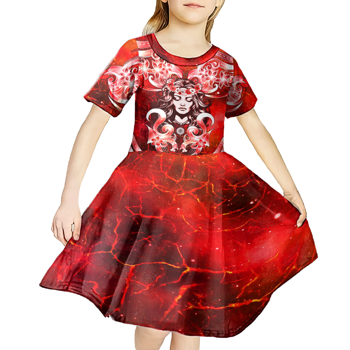 Hawaii Goddess Of Fire Madame Pele Kid Short Sleeve Dress Polynesian Style LT05 - Polynesian Pride