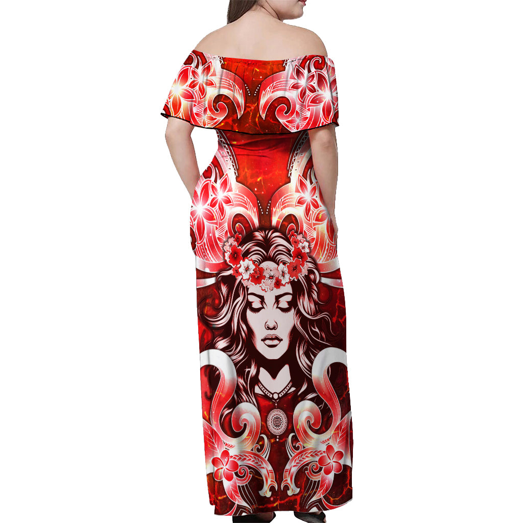 Hawaii Goddess Of Fire Madame Pele Off Shoulder Maxi Dress Polynesian Style LT05 - Polynesian Pride